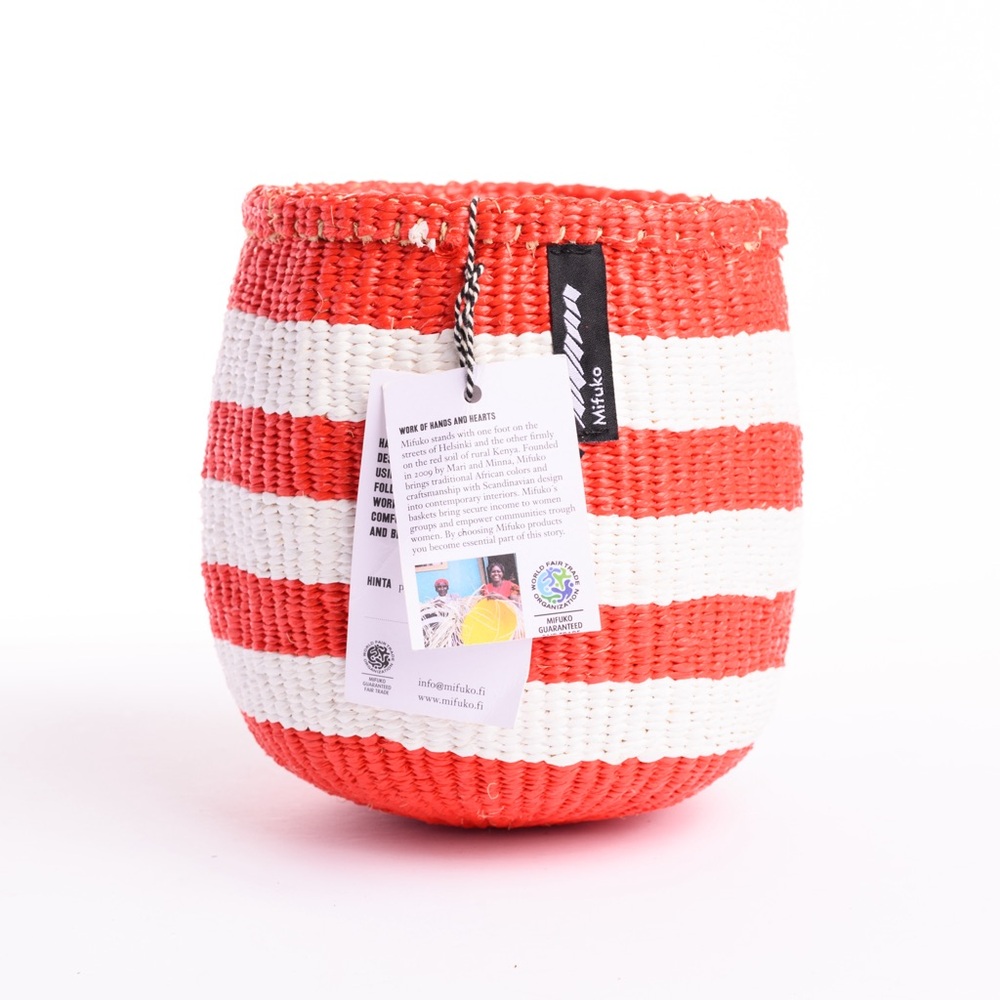 Mifuko - Medium Basket with Red and White Stripes